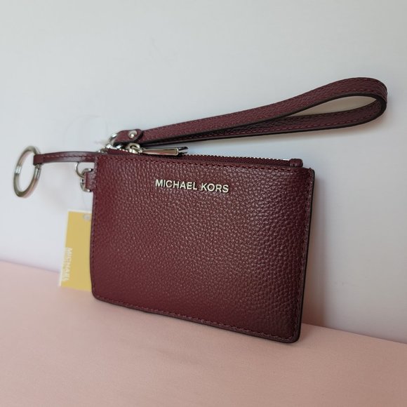 MICHAEL KORS Small Top-Zip Coin Pouch with ID Holder Pebbled Leather-Merlot ⭐$69 - Picture 5 of 16